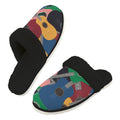 Colourful Guitars Men's Fur Trim Thick-Sole Indoor Slippers 2XL Men's Fur Trimmed Slippers Music Printed Offshore