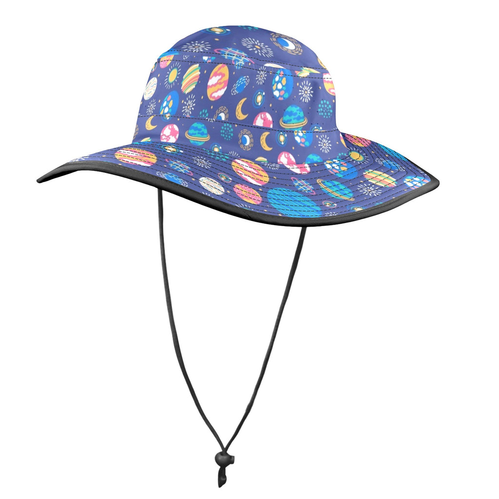 Planets On Blue Wide Brim Bucket Hat Wide Brim Bucket Hat Printed Offshore Space