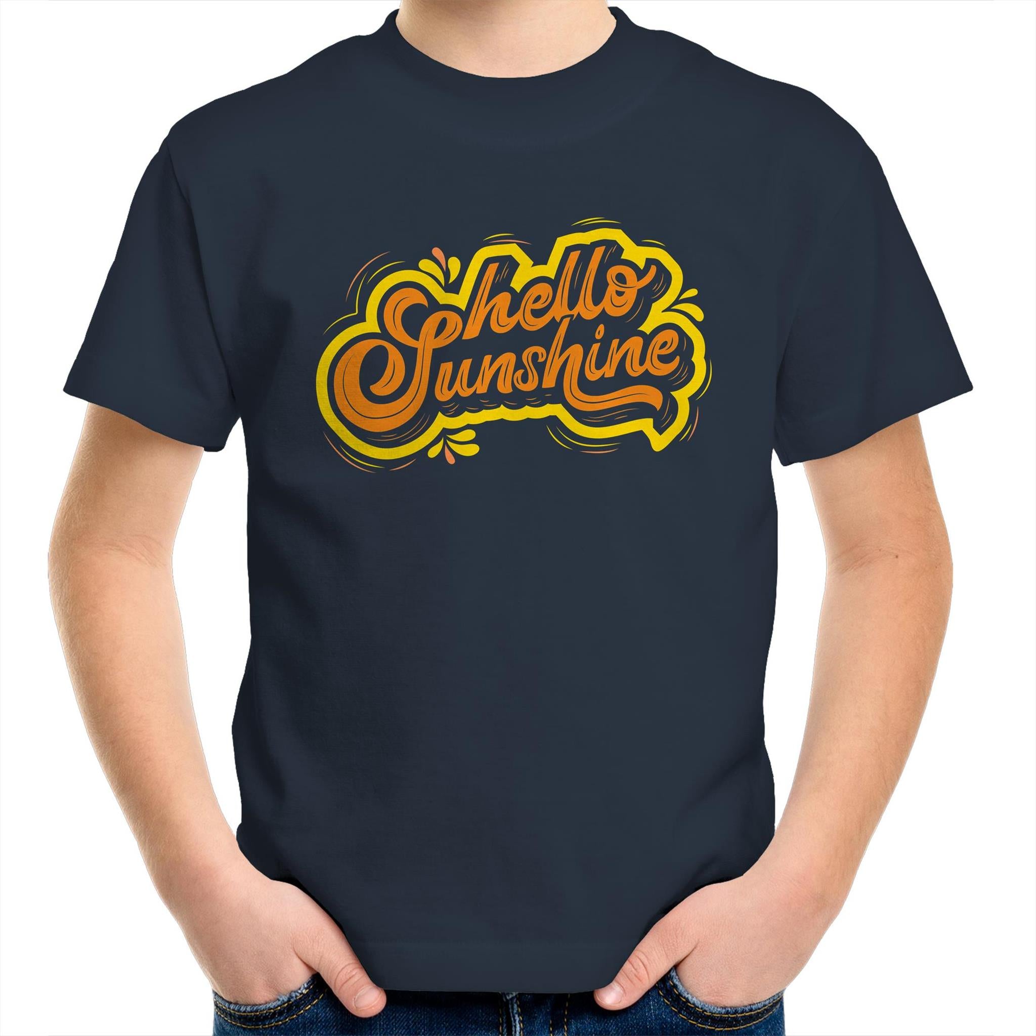 Hello Sunshine - Kids Youth T-Shirt Navy Kids Youth T-shirt Printed In Australia Summer