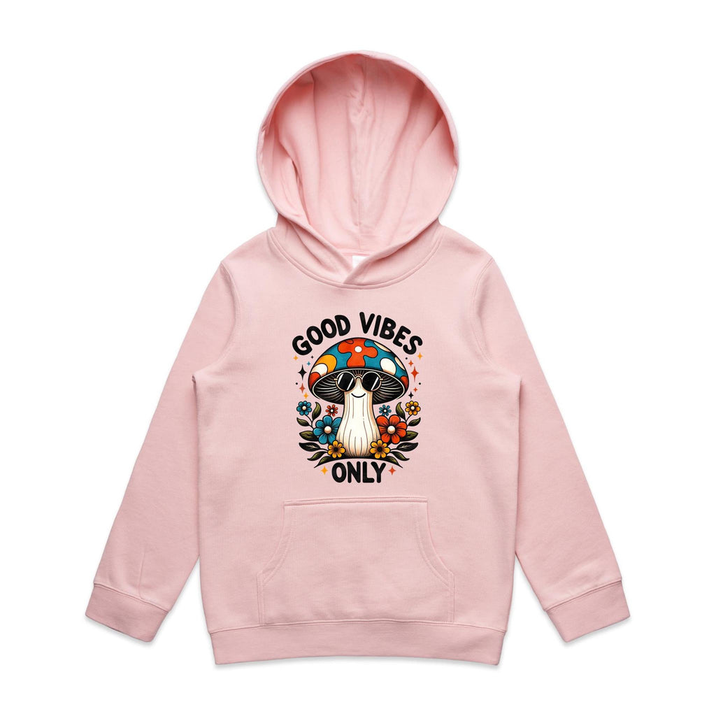 Good Vibes Only, Hippie Mushroom With Sunglasses - Kids Hoodie