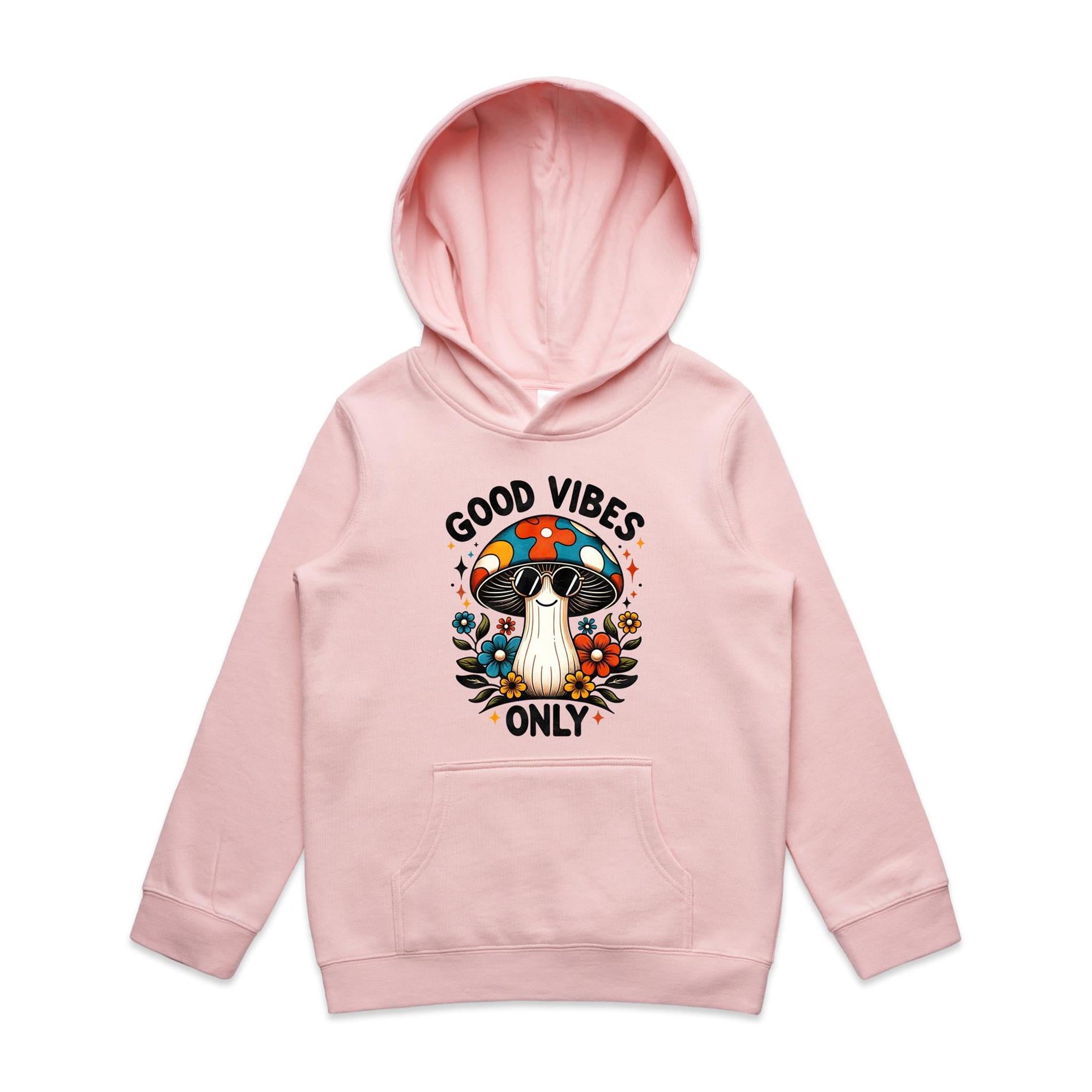 Good Vibes Only, Hippie Mushroom With Sunglasses - Kids Hoodie