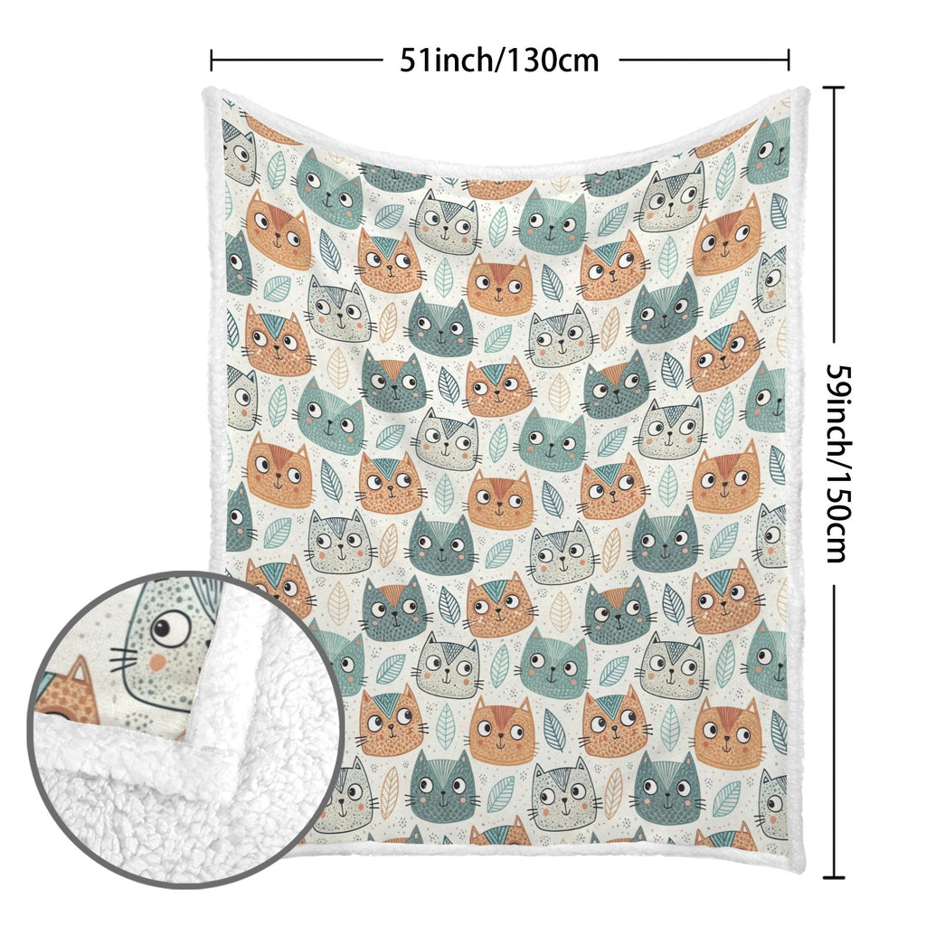 Cute Cat Faces - Double-Layer Fleece Blanket 51"x59"