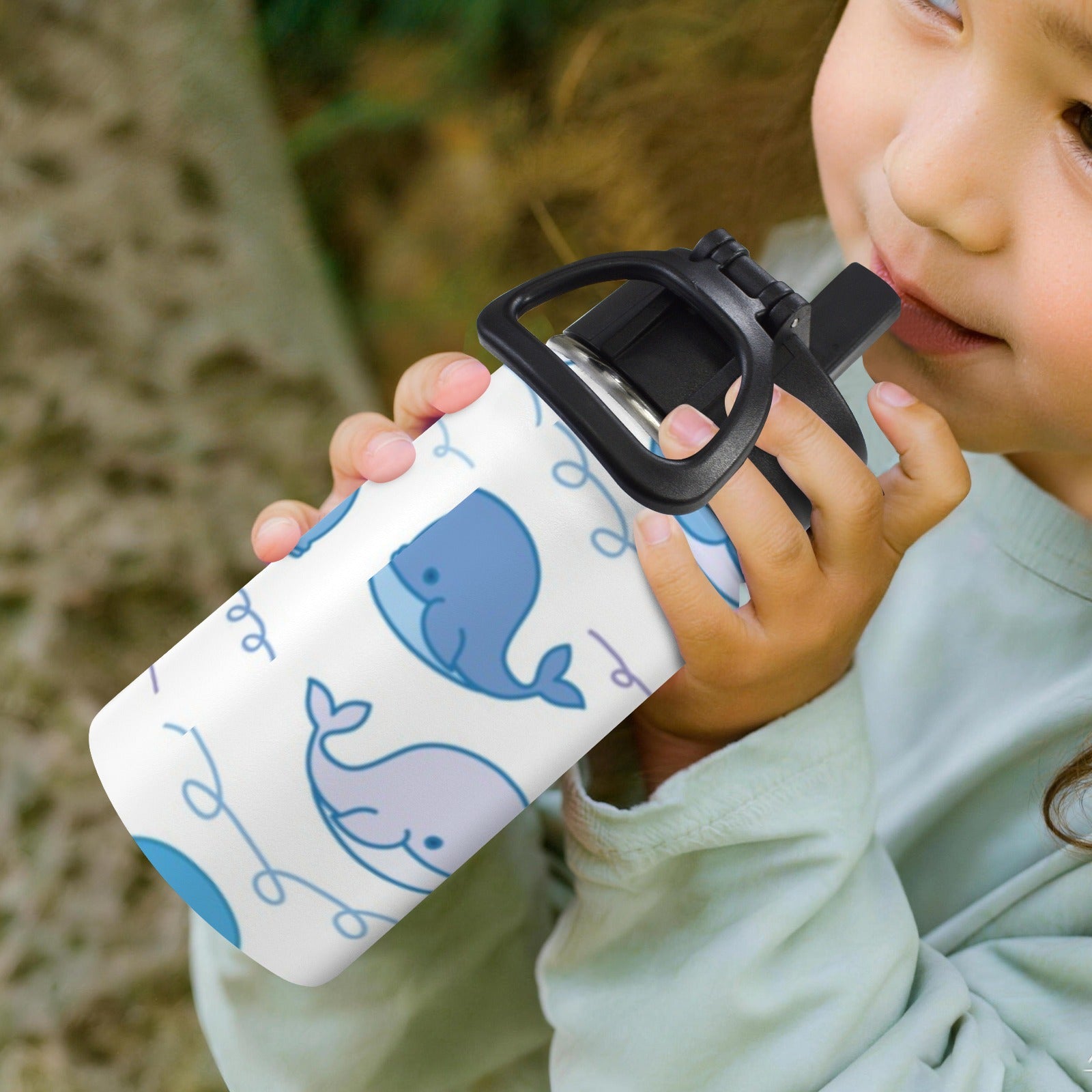 Whales 12oz Kids Water Bottle with Straw Lid