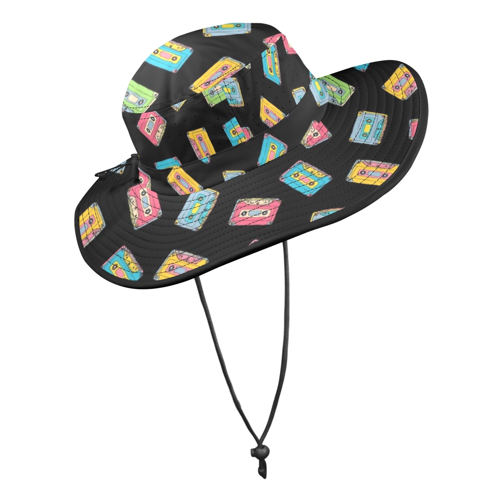 Colourful Cassettes Wide Brim Bucket Hat Wide Brim Bucket Hat Music Printed Offshore Retro