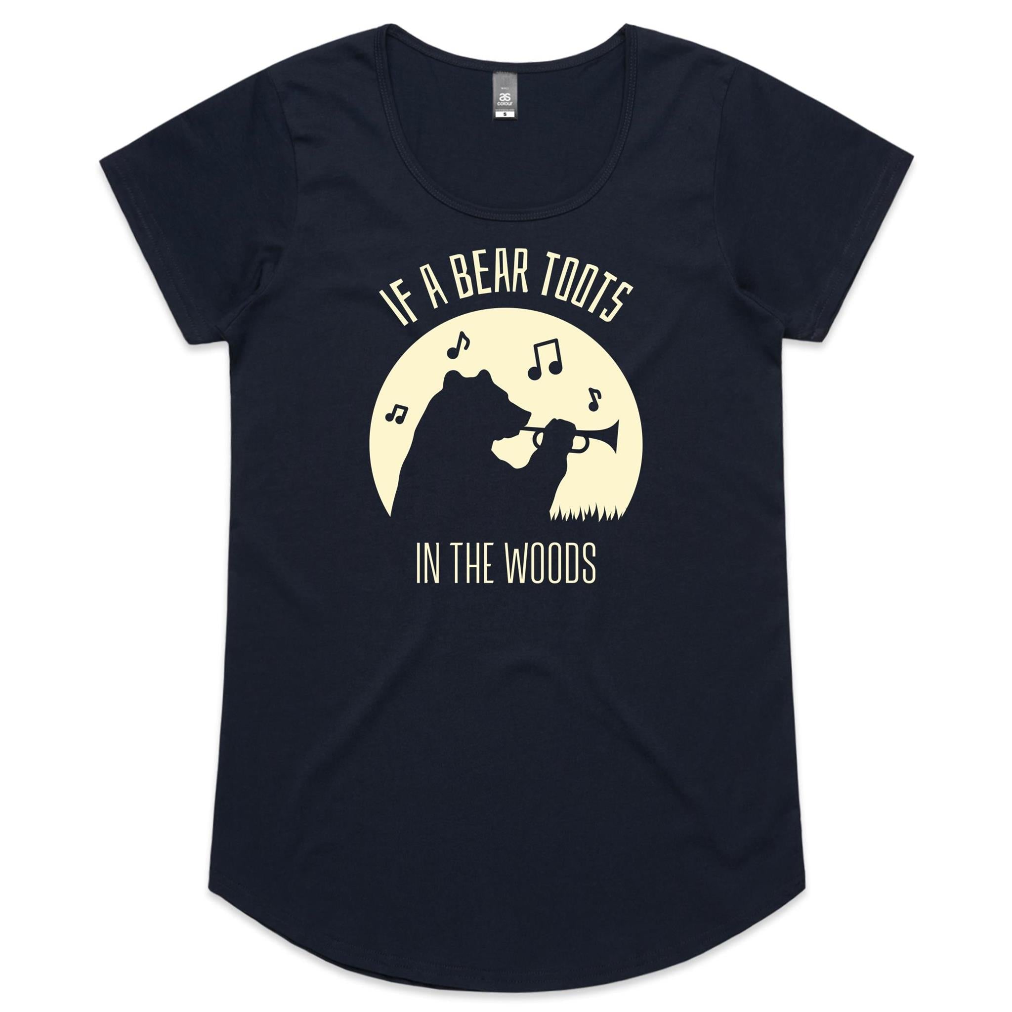 If A Bear Toots In The Woods, Trumpet Player - Womens Scoop Neck T-Shirt Navy Womens Scoop Neck T-shirt animal Music Printed In Australia