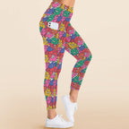 Bright And Bold Flowers Women's High Waist Pockets Yoga Leggings Women's High Waist Pockets Yoga Leggings Plants Printed Offshore Retro