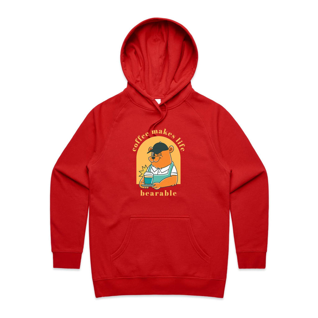 Coffee Makes Life Bearable - Womens Hoodie Red Womens 2XL Womens Hoodie animal Coffee Printed In Australia