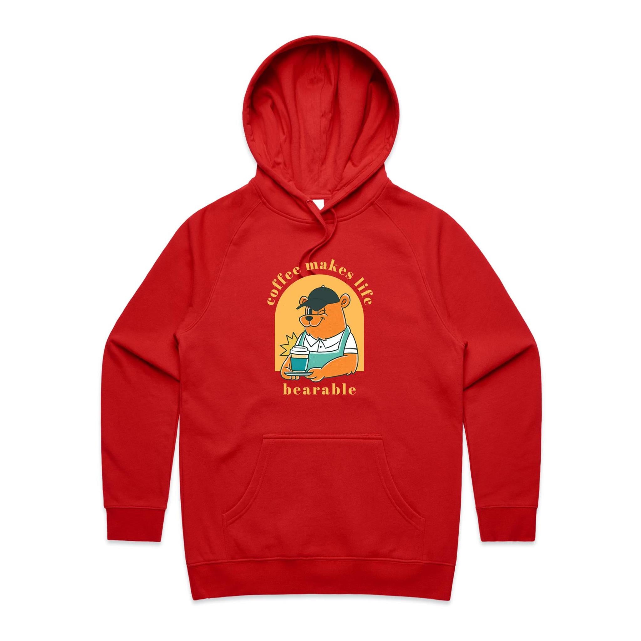 Coffee Makes Life Bearable - Womens Hoodie Red Womens 2XL Womens Hoodie animal Coffee Printed In Australia