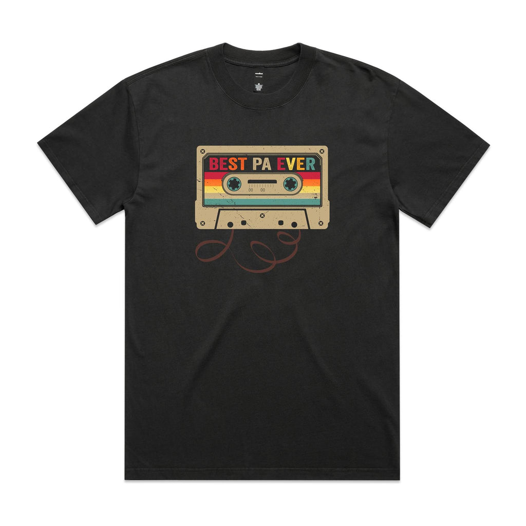 Best Pa Ever, Cassette Tape AS Colour Heavy Faded Tee Unisex Faded coal Heavy Faded T-shirt Dad Music Printed In Australia