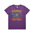 Science, Like Magic But Real Kid's AS Colour T-shirt Purple Kids Youth T-shirt Printed In Australia Science
