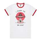 I Want To Be-Leaf, UFO, Believe - Staple Ringer Tee White Red Ringer T-Shirt Plants Printed In Australia Sci Fi