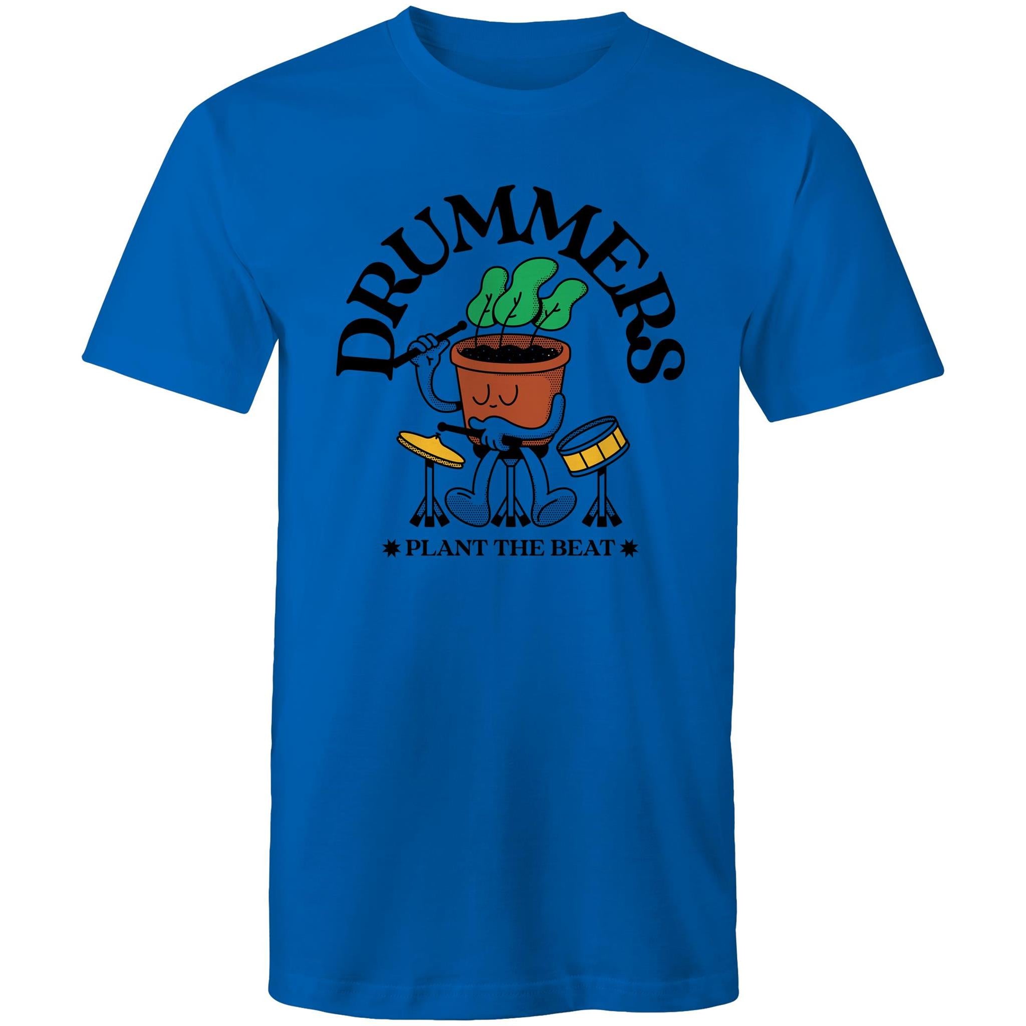 Drummers Plant The Beat - Mens T-Shirt Bright Royal Mens T-shirt Music Printed In Australia