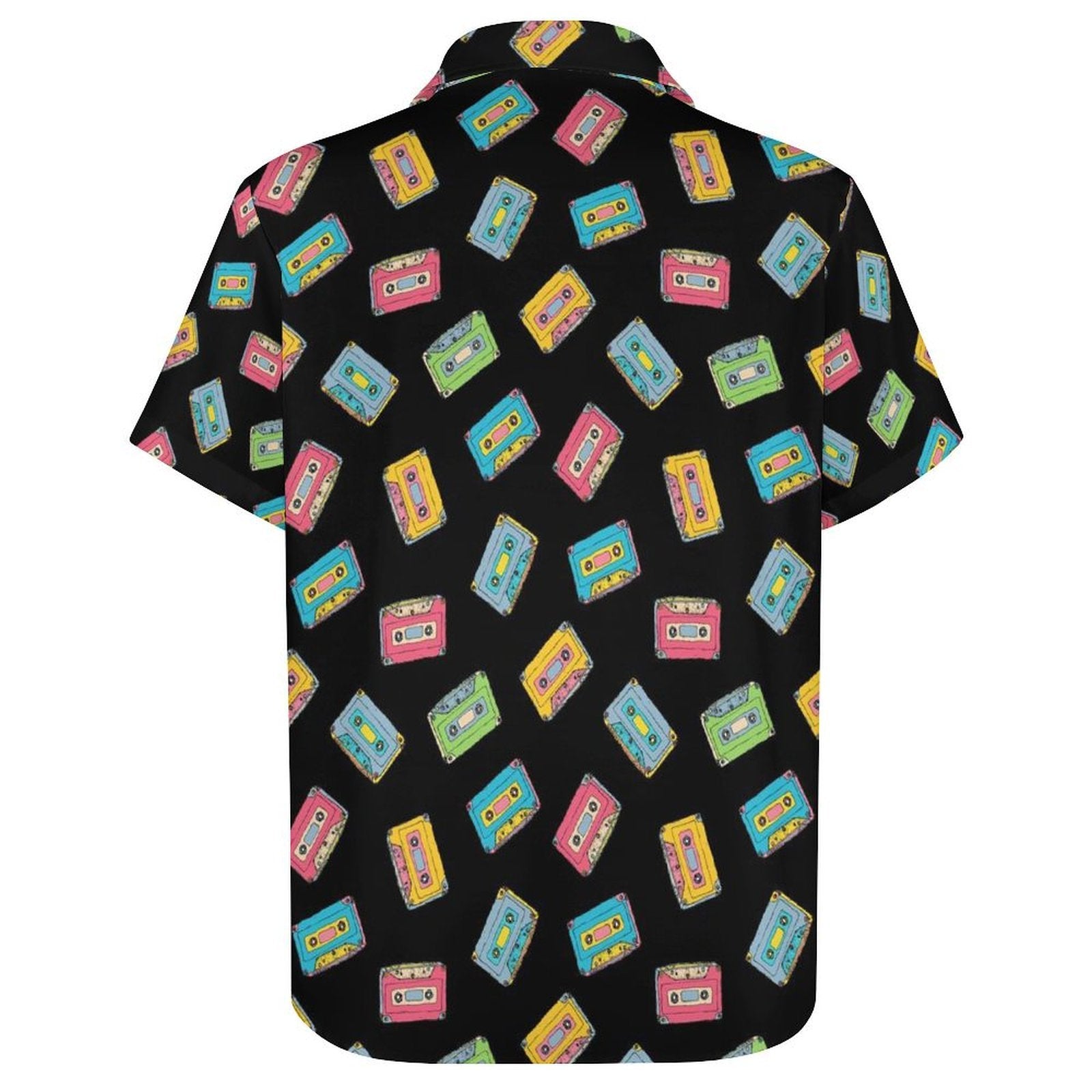Colourful Cassette Tapes Women's Short-Sleeve Button Up Shirt Women's Short-Sleeve Button Up Shirt Music Printed Offshore Retro