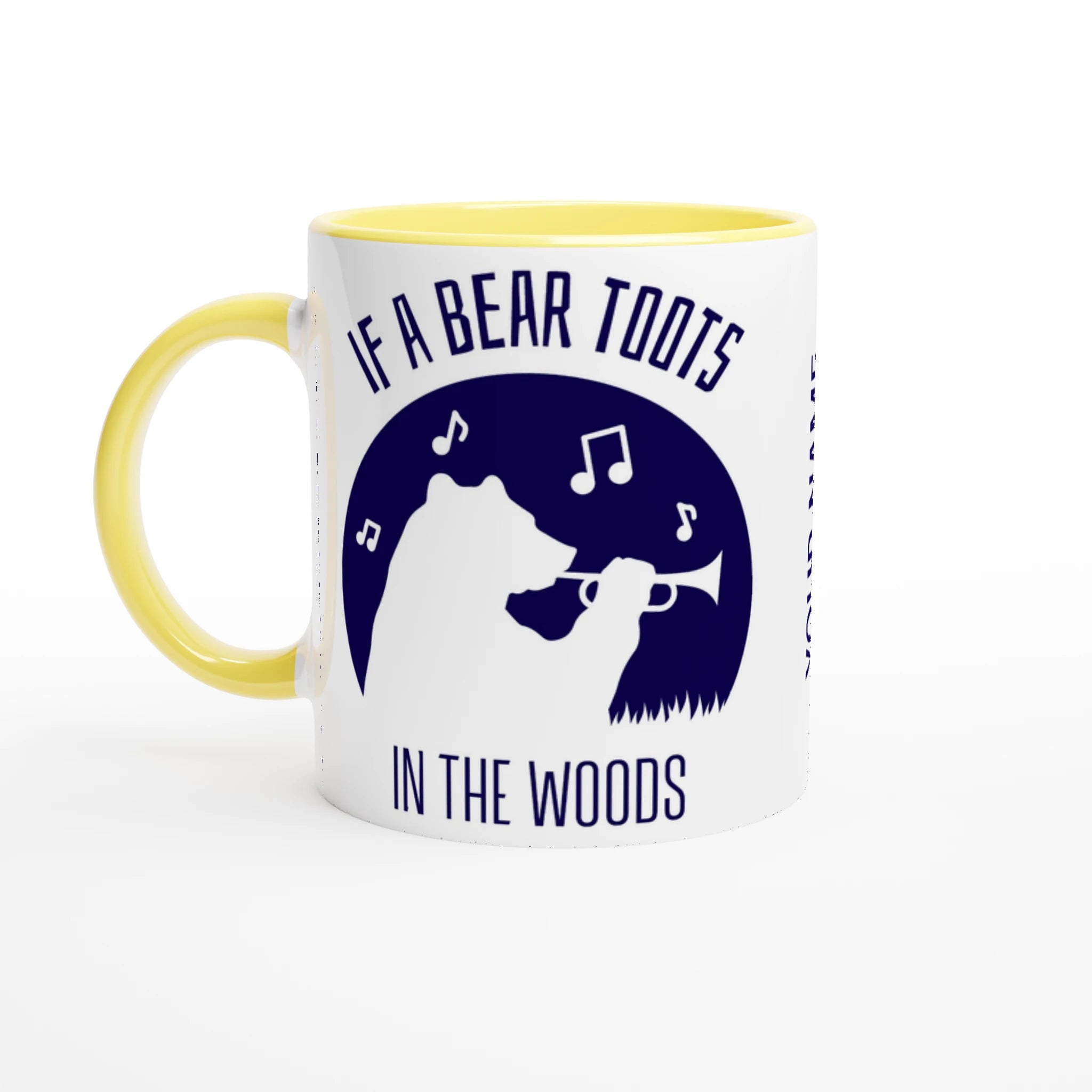 Personalised - If A Bear Toots In The Woods, Trumpet Player - White 11oz Ceramic Mug Ceramic Yellow Personalised Mug animal customise Globally Fulfilled Music personalise