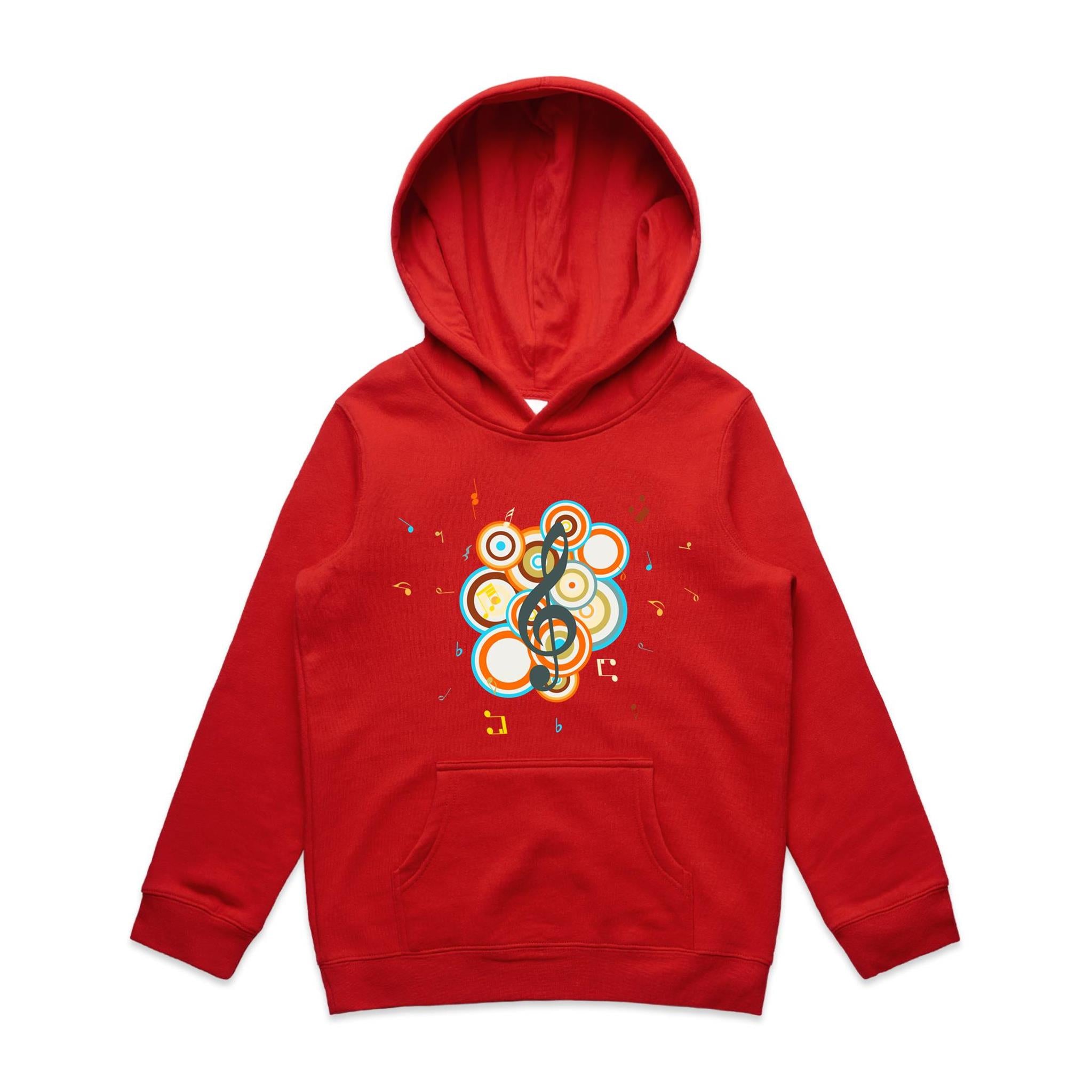 Funky Music - Kids Hoodie Red Kids Hoodie Printed In Australia
