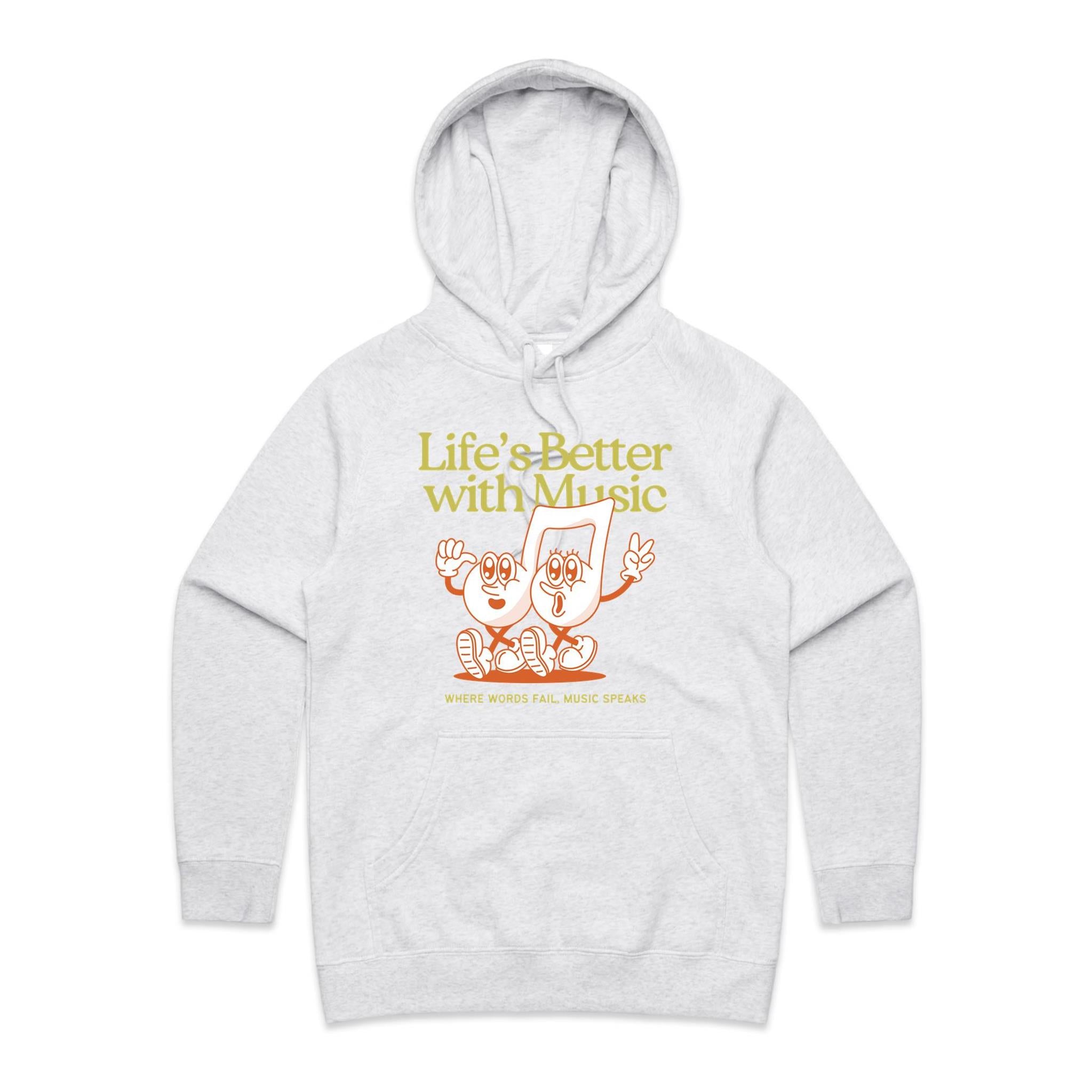 Life's Better With Music - Womens Hoodie White Marle Womens Hoodie Music Printed In Australia
