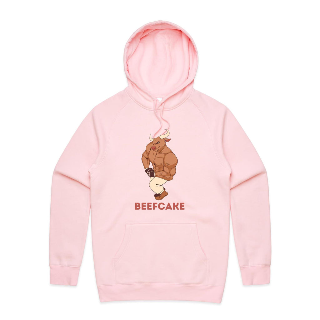 Beefcake, Gym Bull - Mens Hoodie Pink Mens Hoodie animal Fitness Printed In Australia