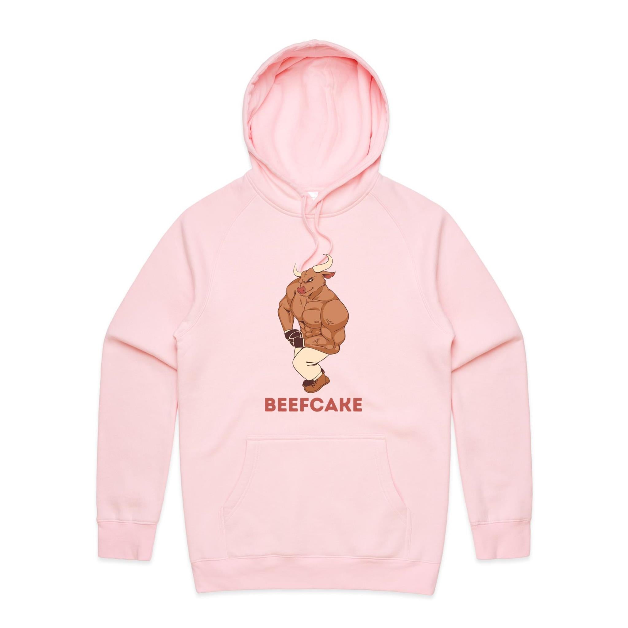 Beefcake, Gym Bull - Mens Hoodie Pink Mens Hoodie animal Fitness Printed In Australia