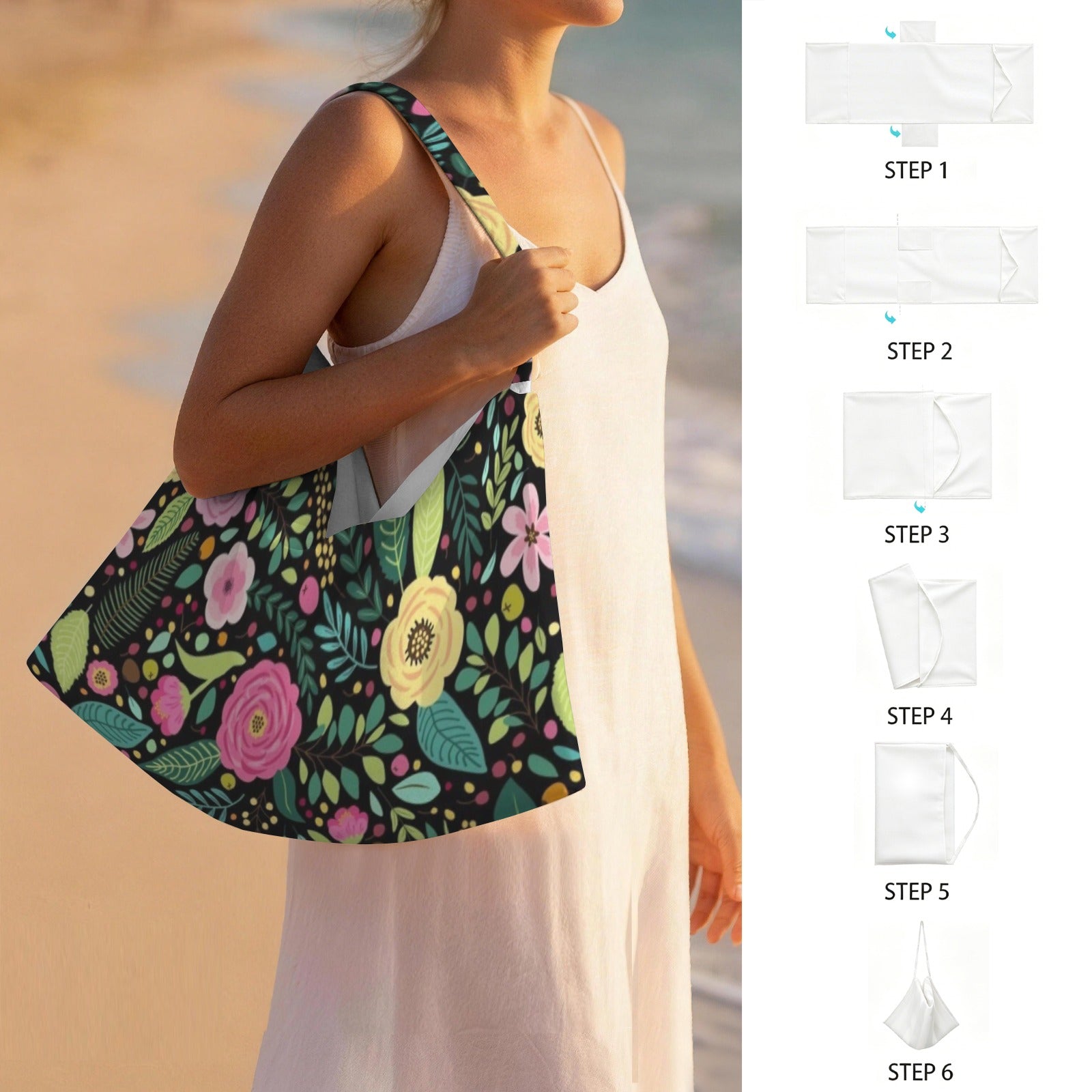 Bright Floral And Leaves Beach Chair Towel Cover with Side Pockets