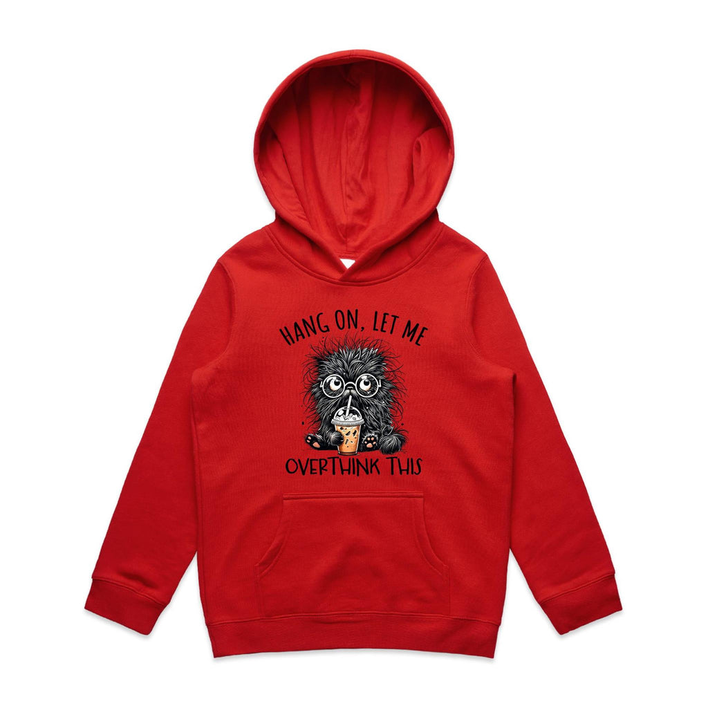 Frazzled Cat, Hang On Let Me Overthink This Kid's AS Colour Hoodie Red Kids Hoodie animal Printed In Australia