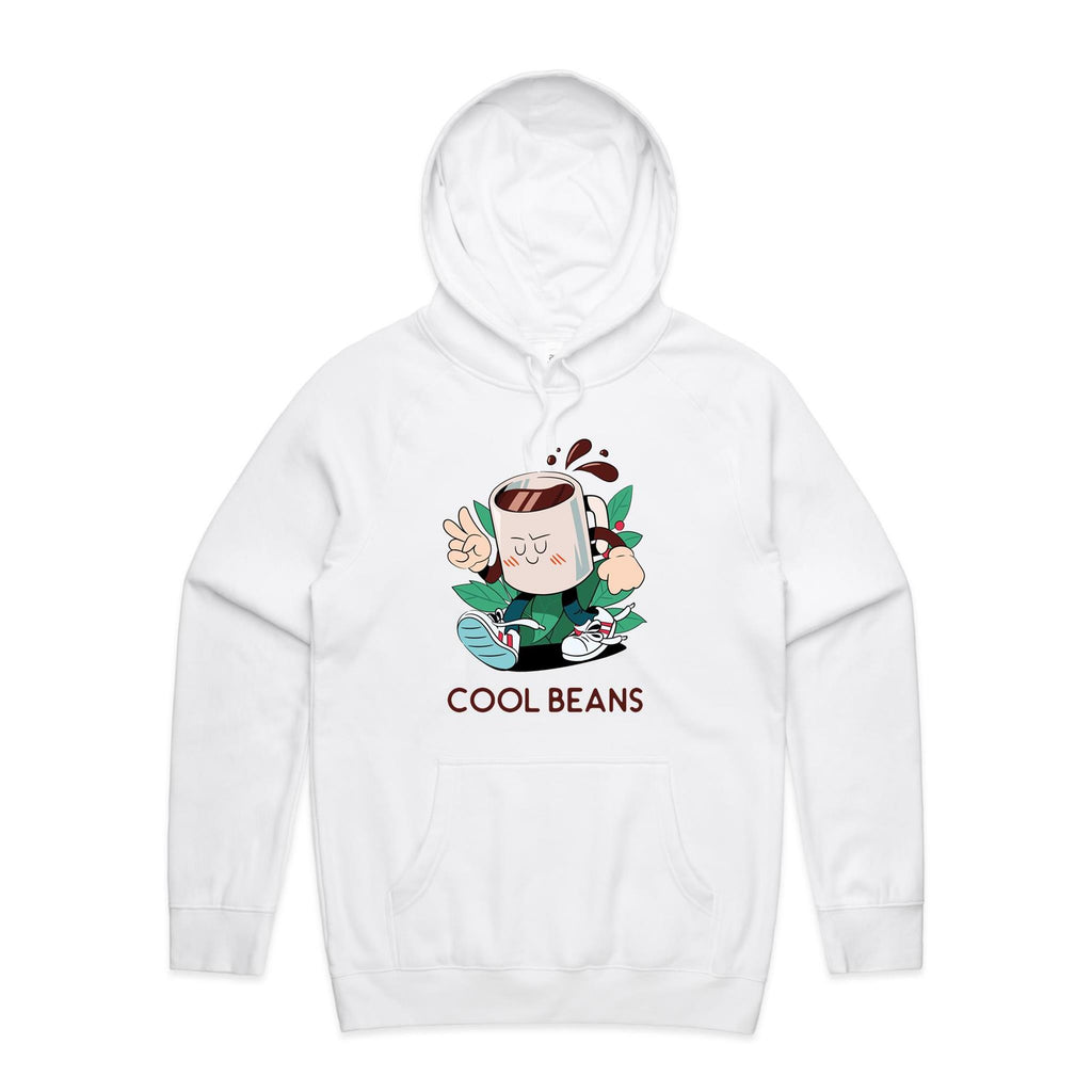 Cool Beans, Coffee - Mens Hoodie White Mens Hoodie Coffee Printed In Australia