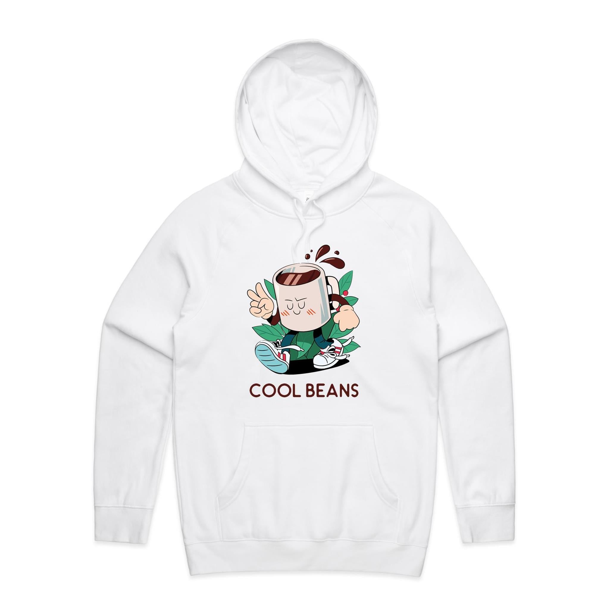 Cool Beans, Coffee - Mens Hoodie White Mens Hoodie Coffee Printed In Australia