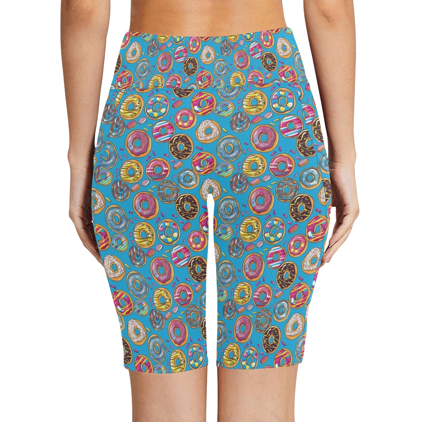 Doughnuts On Blue Women's Bike Shorts With Side Pockets