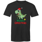 Dinosaur Santa, Merry Christmas - Mens T-Shirt Black Mens Christmas T-shirt Christmas Printed In Australia