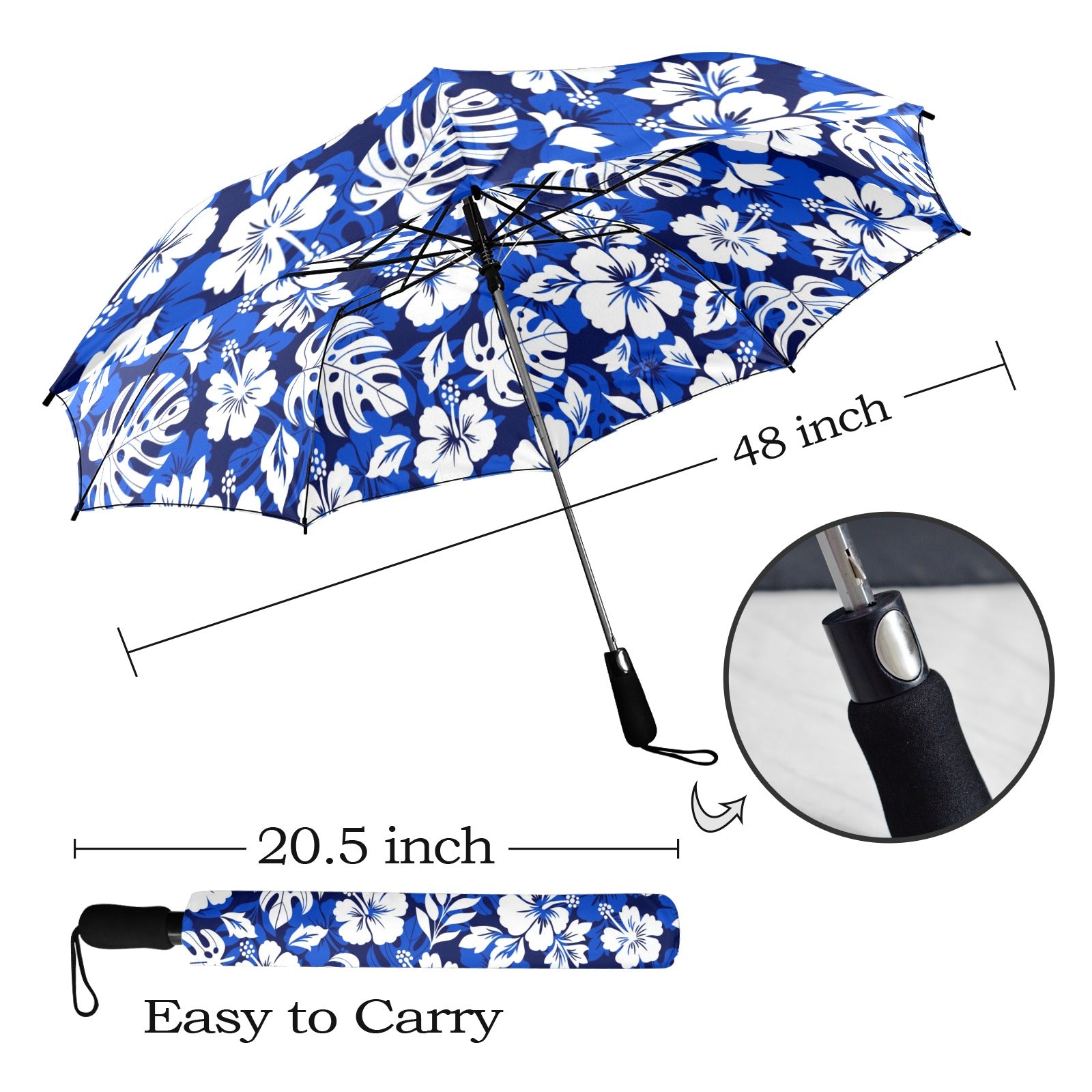 Blue Hawaiian Floral - Semi-Automatic Foldable Umbrella (Model U12) Semi-Automatic Foldable Umbrella (U12)
