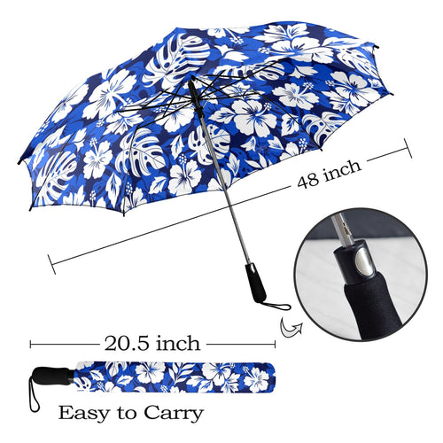 Blue Hawaiian Floral - Semi-Automatic Foldable Umbrella (Model U12) Semi-Automatic Foldable Umbrella (U12)