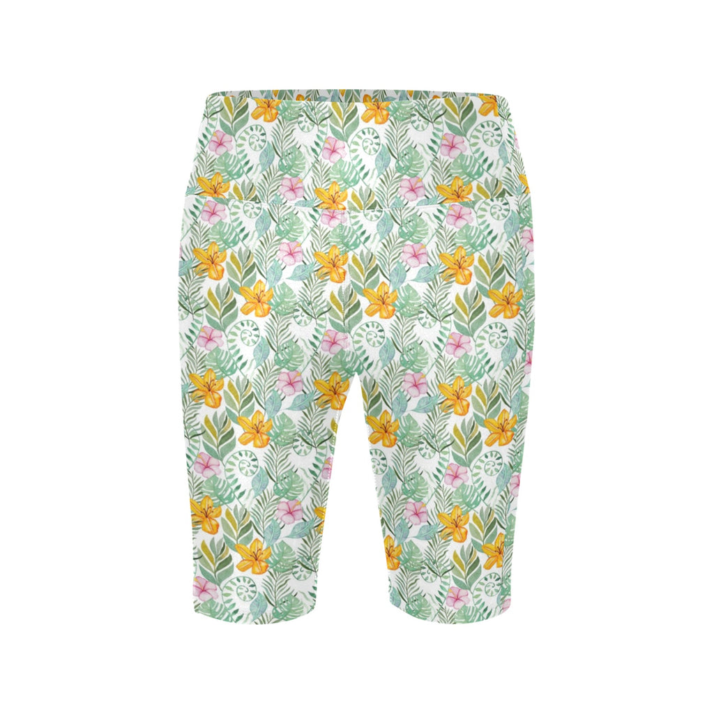 Tropical Flowers And Leaves Women's Bike Shorts With Side Pockets