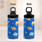 Dinosaur Pattern Blue - Kids Water Bottle with Chug Lid (12 oz) Kids Water Bottle with Chug Lid animal Printed Offshore