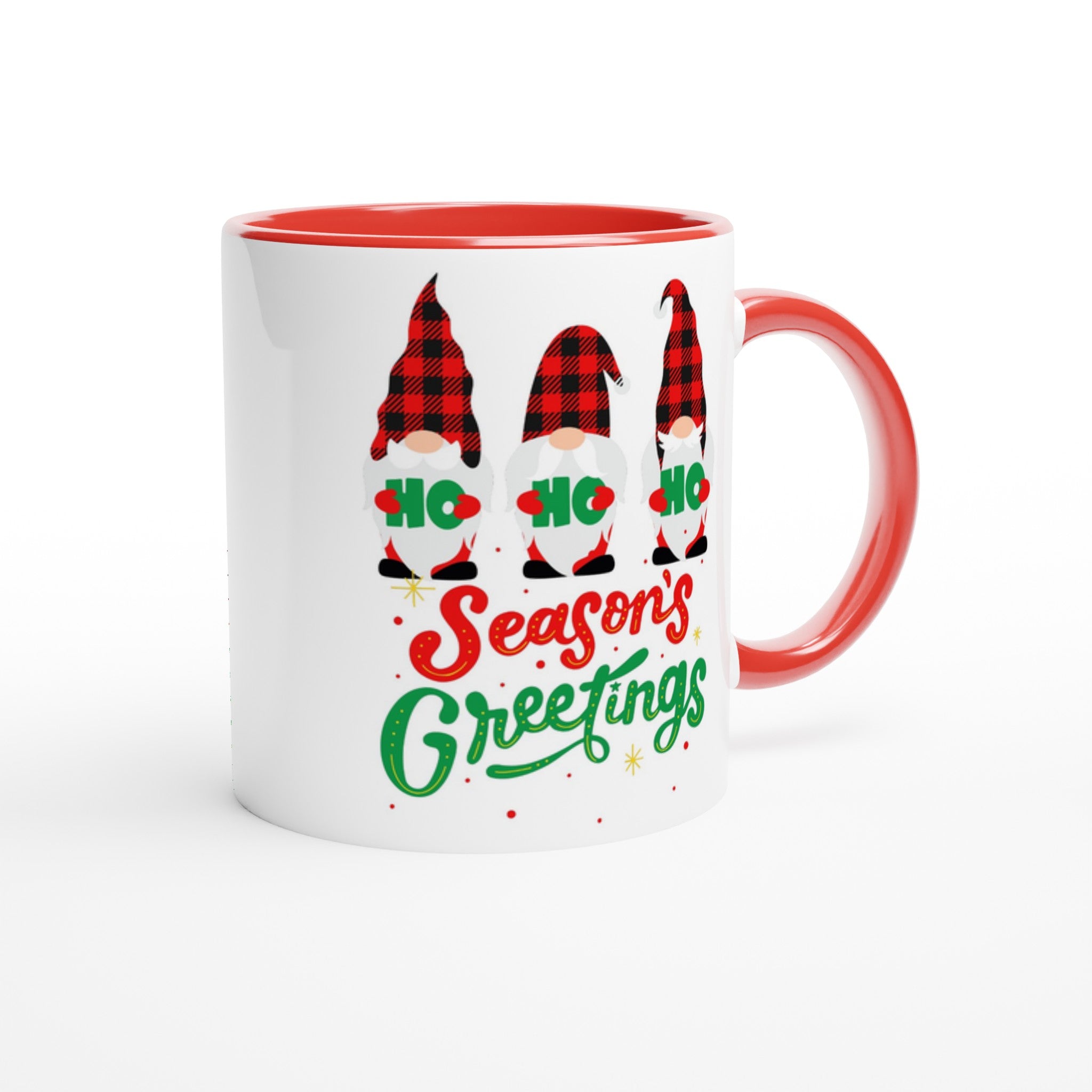 Christmas Gnome, Season's Greetings - White 11oz Ceramic Mug with Colour Inside Christmas Colour Mug Christmas Globally Fulfilled