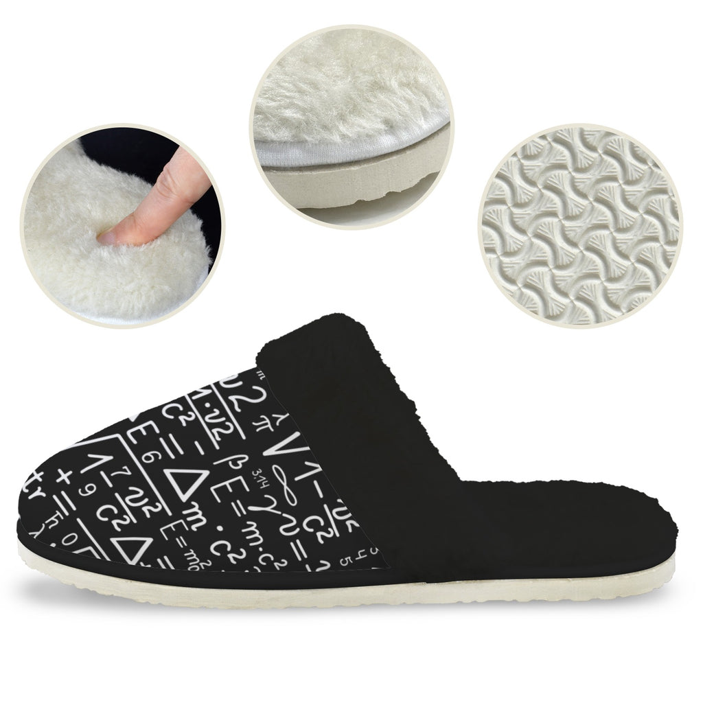 Mathematics Women's Fur Trim Thick-Sole Indoor Slippers Women's Fur Trimmed Slippers Maths Printed Offshore