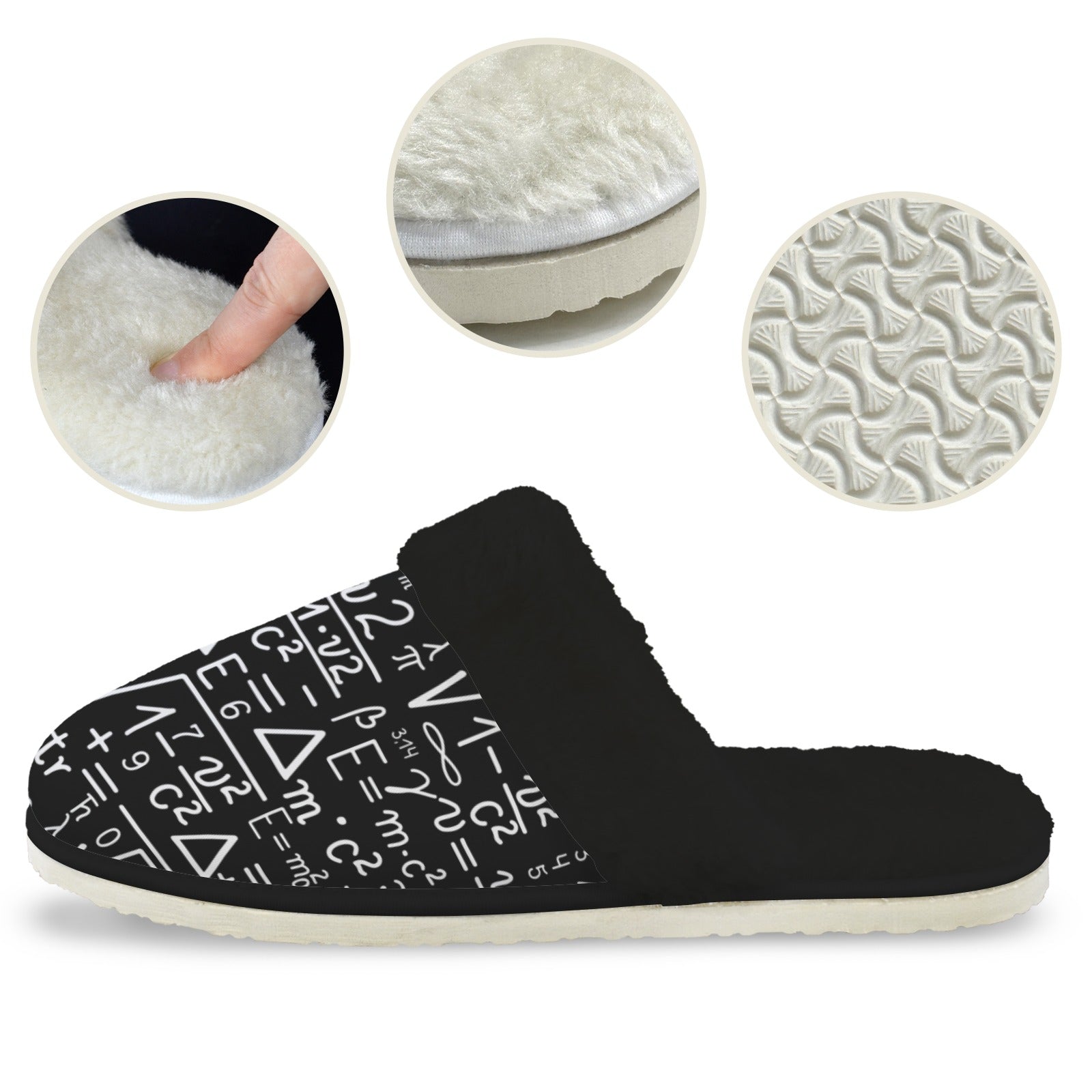 Mathematics Women's Fur Trim Thick-Sole Indoor Slippers Women's Fur Trimmed Slippers Maths Printed Offshore