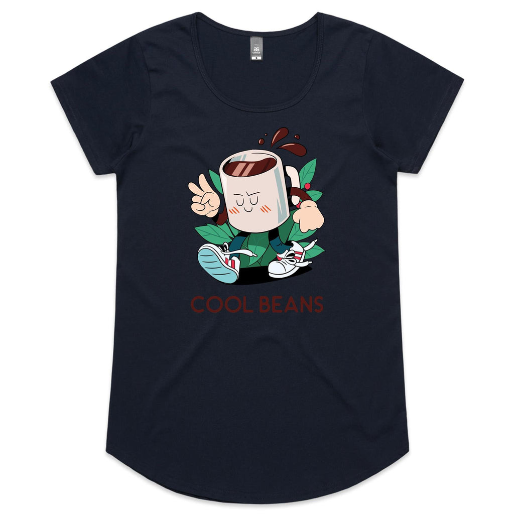 Cool Beans, Coffee - Womens Scoop Neck T-Shirt Navy Womens Scoop Neck T-shirt Coffee Printed In Australia