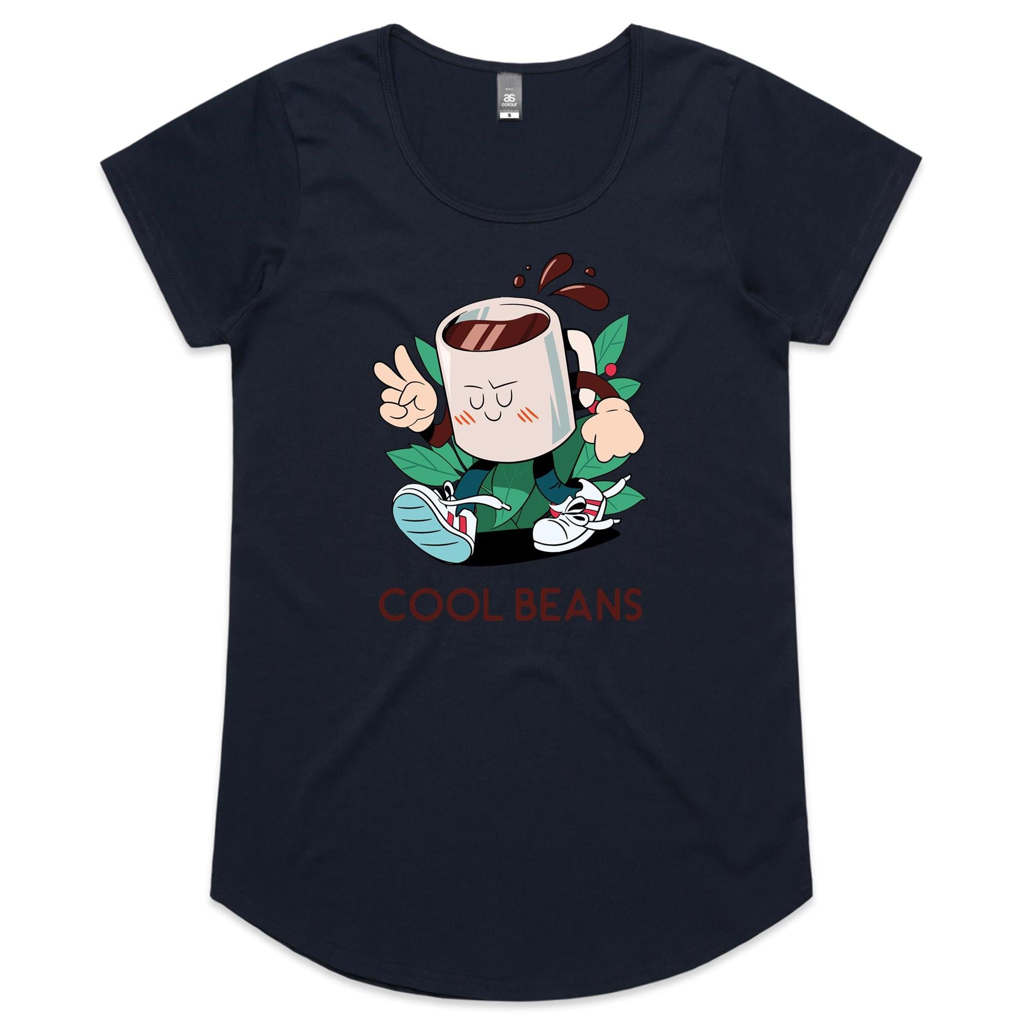 Cool Beans, Coffee - Womens Scoop Neck T-Shirt Navy Womens Scoop Neck T-shirt Coffee Printed In Australia