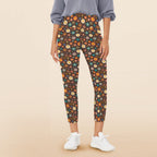 Abstract Floral On Brown Women's High Waist Pockets Yoga Leggings