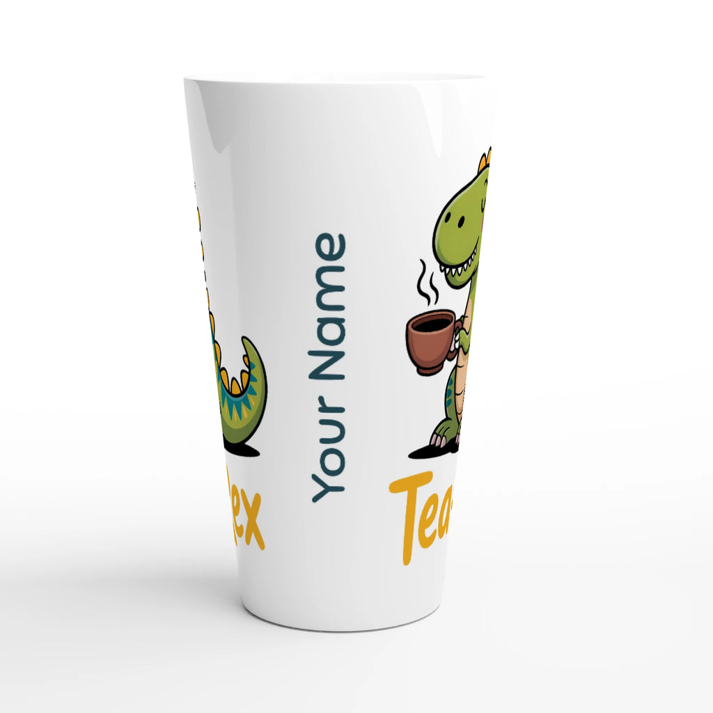 Personalised - Tea-Rex, Tea Drinking Dinosaur - White Latte 17oz Ceramic Mug Personalised Latte Mug Globally Fulfilled Tea