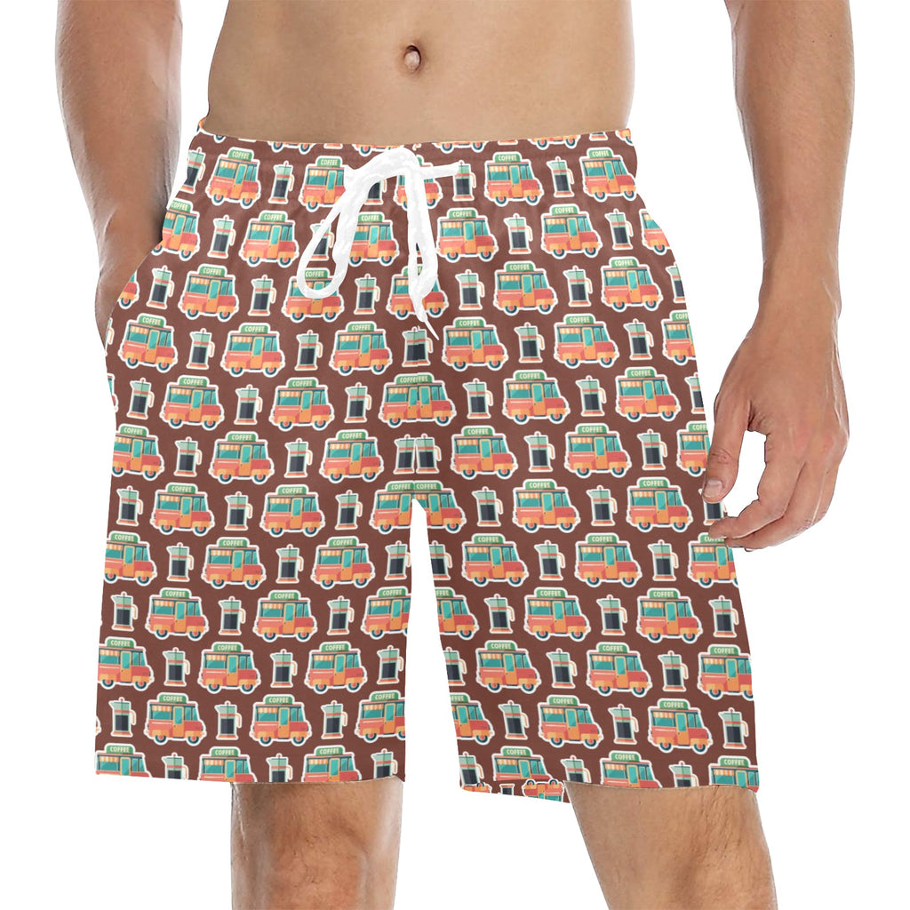 Coffee Van Men's Mid-Length Beach Shorts 5XL Men's Mid-Length Beach Shorts Coffee Printed Offshore