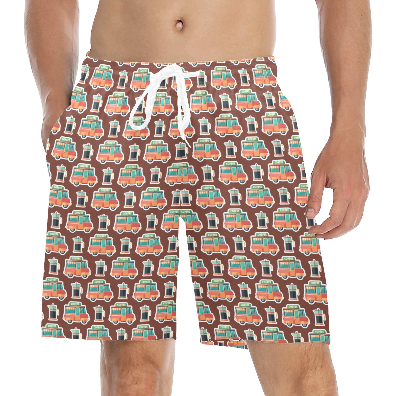 Coffee Van - Men's Mid-Length Beach Shorts 5XL Men's Mid-Length Beach Shorts Coffee Printed Offshore