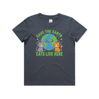 Save The Earth, Cats Live Here Kids AS Colour T-shirt Petrol blue Kids Youth T-shirt animal Environment Printed In Australia