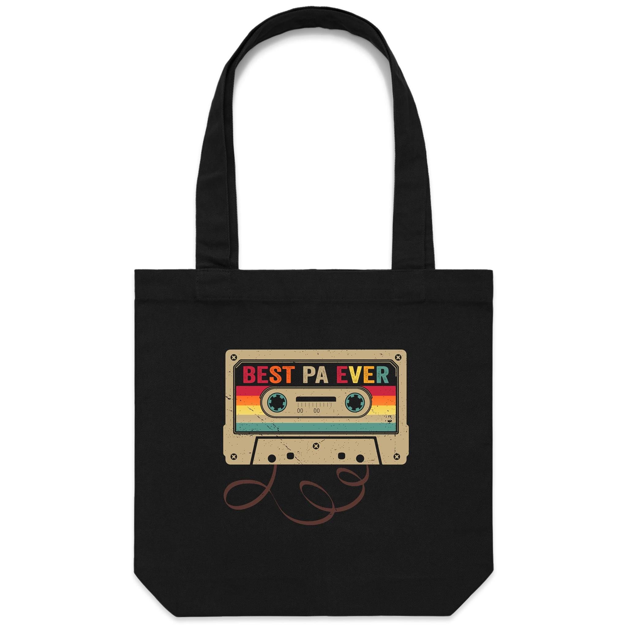 Best Pa Ever, Cassette Tape - Canvas Tote Bag Black One Size Tote Bag Dad Music Printed In Australia
