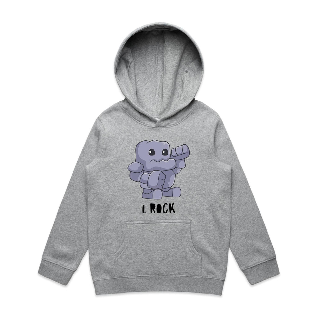 I Rock - Kids Hoodie Grey Marle Kids Hoodie Printed In Australia