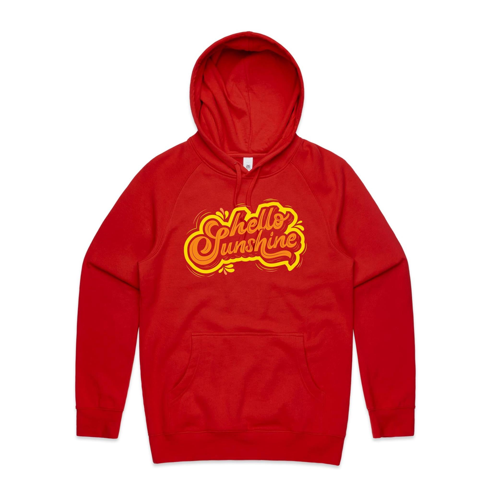 Hello Sunshine - Mens Hoodie Red Mens Hoodie Printed In Australia Summer