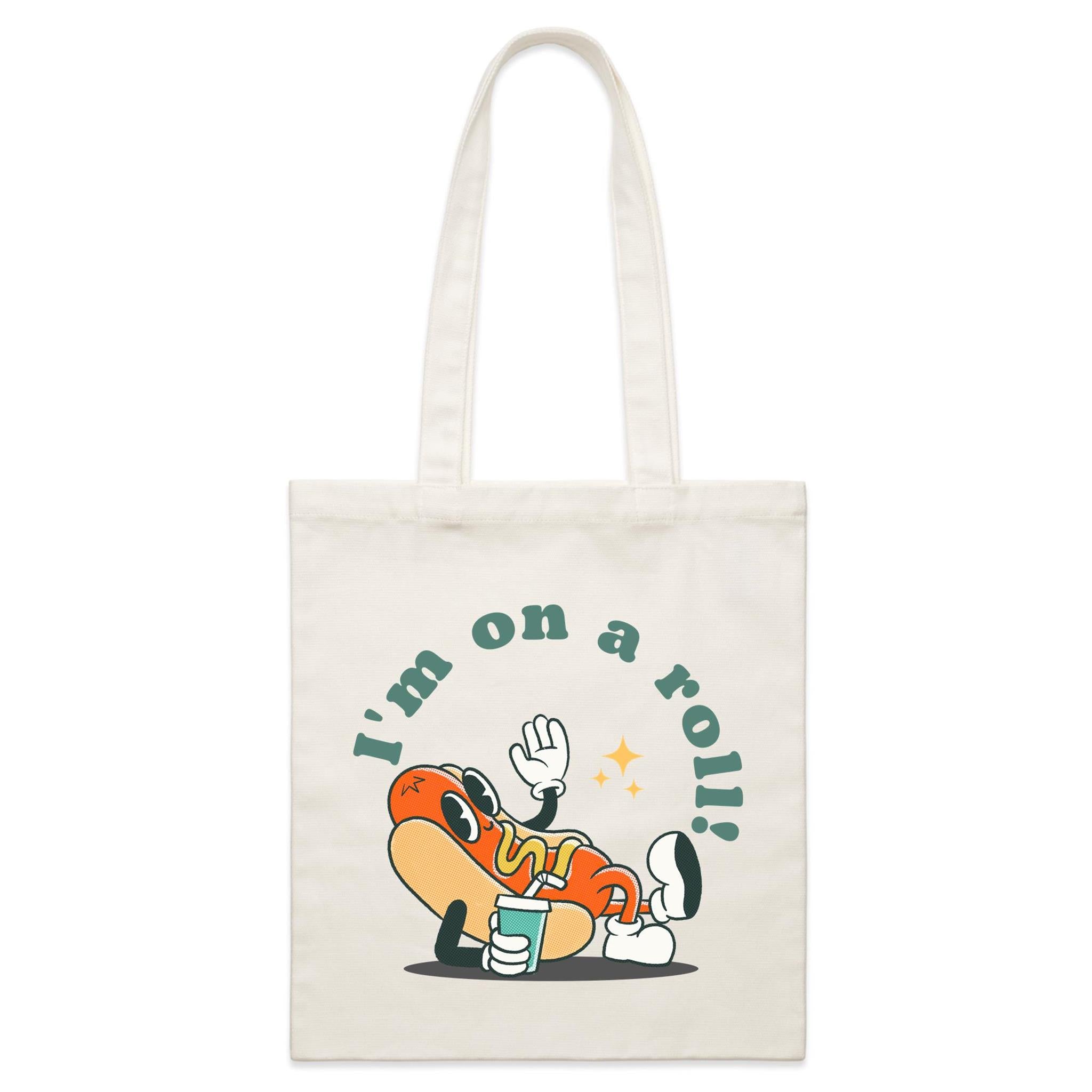 Hotdog, I'm On A Roll - Parcel Canvas Tote Bag Default Title Small Tote Bag Food Printed In Australia
