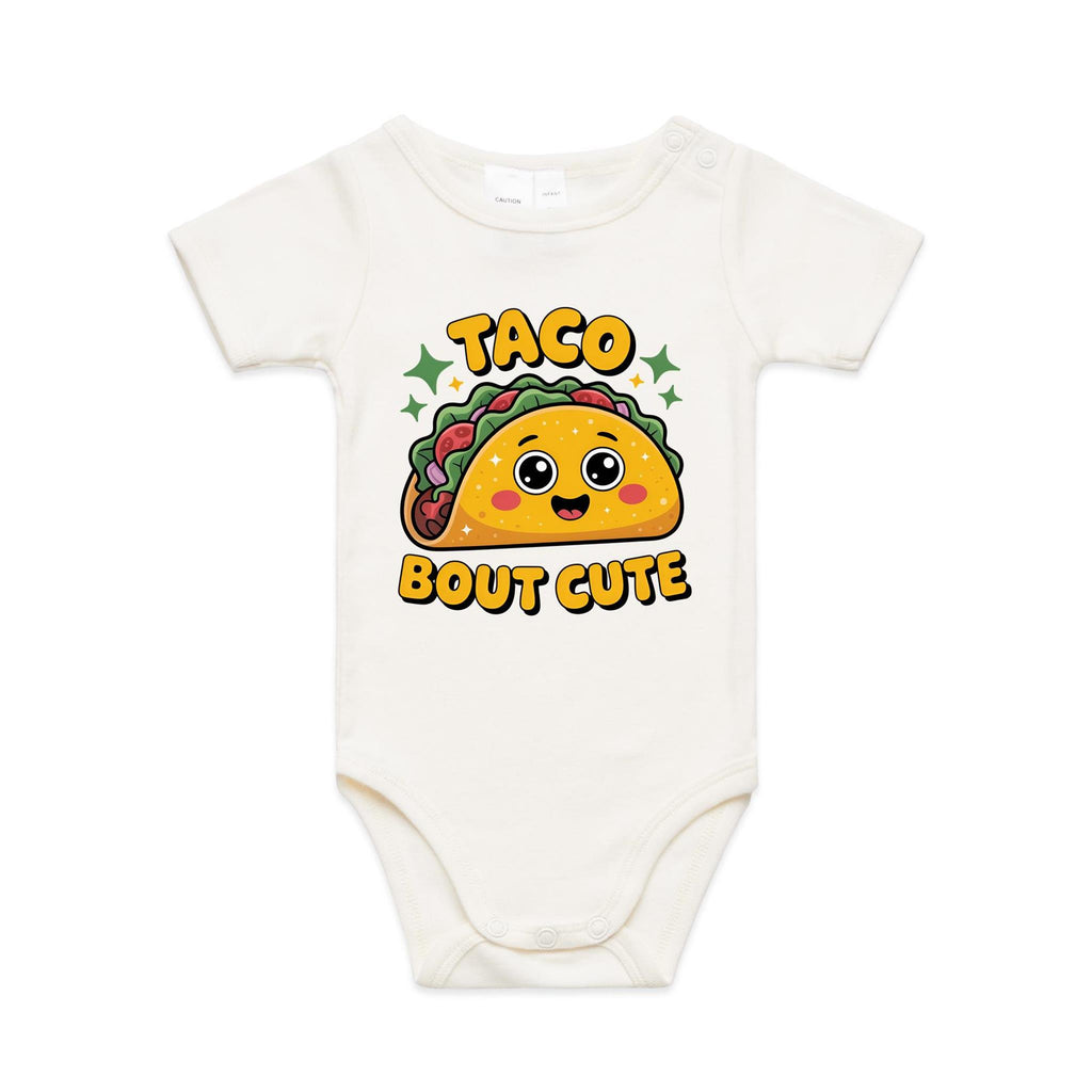 Taco Bout Cute AS Colour Baby Bodysuit Natural Baby Bodysuit Food Printed In Australia