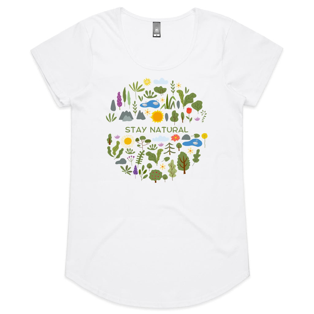 Stay Natural - Womens Scoop Neck T-Shirt White Womens Scoop Neck T-shirt Plants Printed In Australia