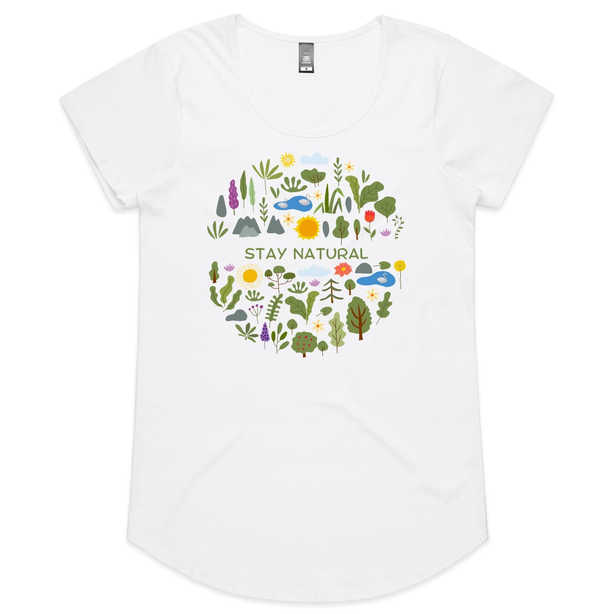 Stay Natural - Womens Scoop Neck T-Shirt White Womens Scoop Neck T-shirt Plants Printed In Australia