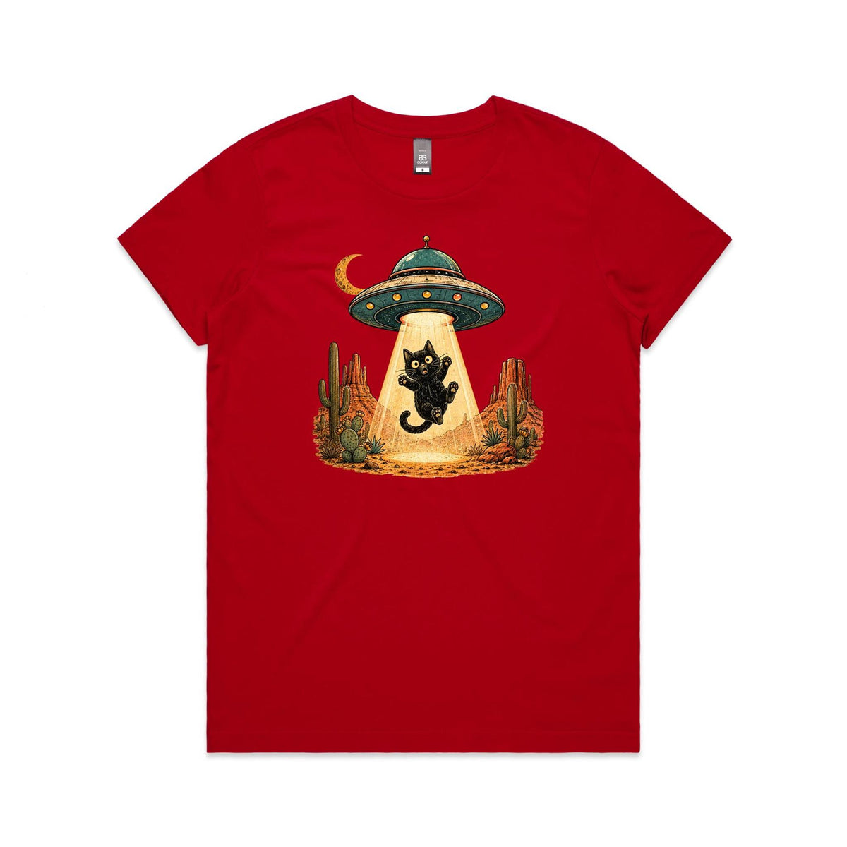 Black Cat Alien UFO Abduction Women's AS Colour T-shirt